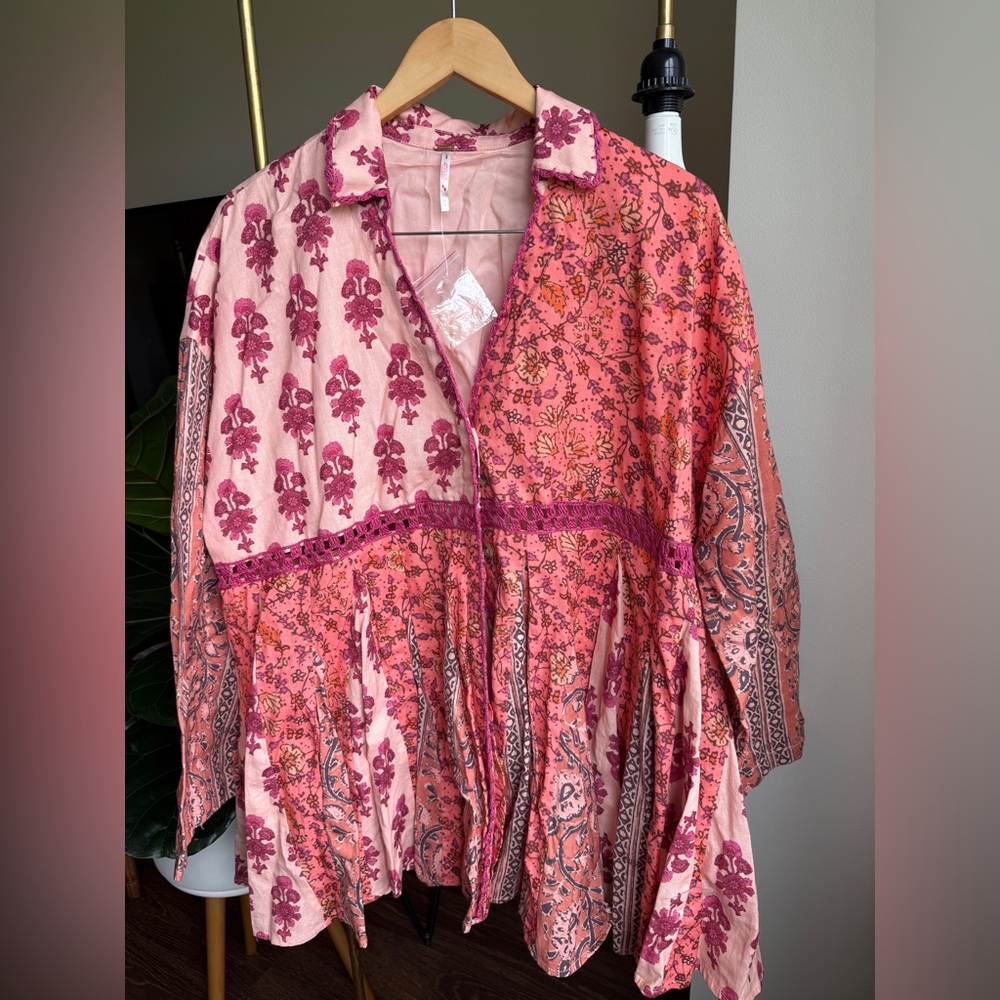FP Free People Mini Dress Tunic Hazy Baby Printed Crochet S - Picture 8 of 11
